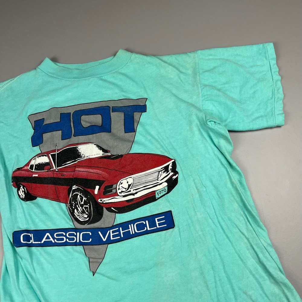 Vintage Classic Vehicle T Shirt Mens S Teal 1970 Red Muscle Car Graphic Tee